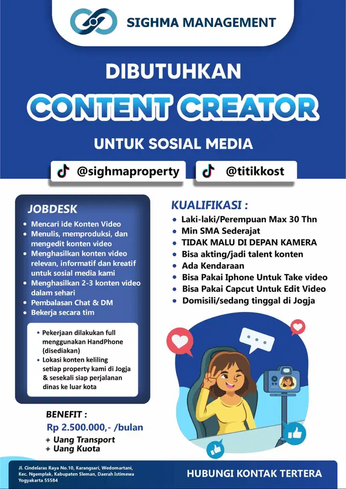 LOKER JOGJA KONTEN KREATOR SOSMED