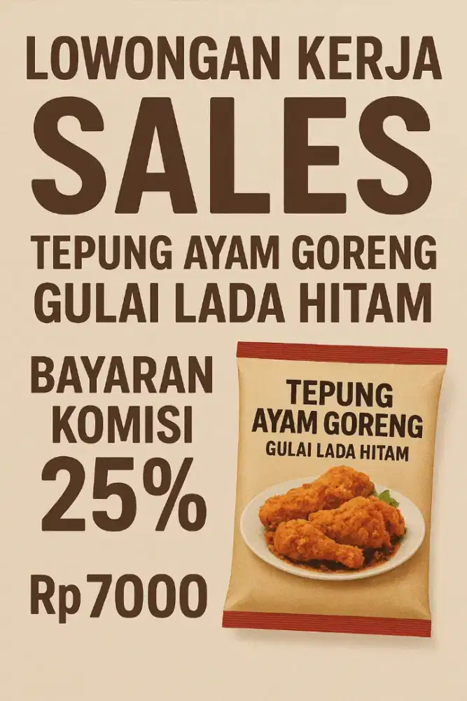 Sales online tepung ayam goreng gulai lada hitam komisi 25 % Rp 7000