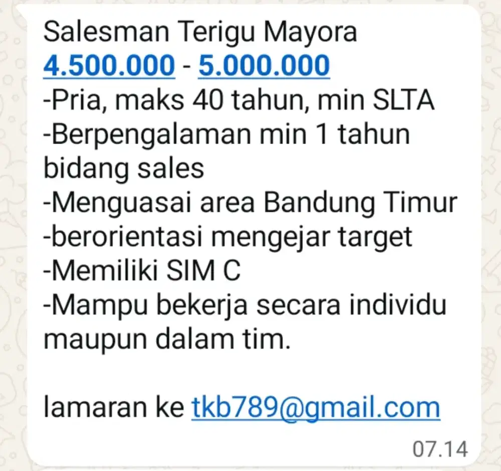 DIBUTUHKAN SALES TO SEGERA!