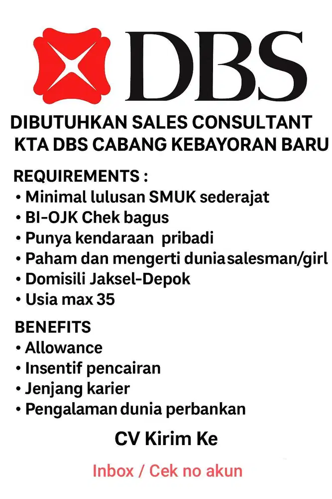 Sales Consultant Unit KTA DBS