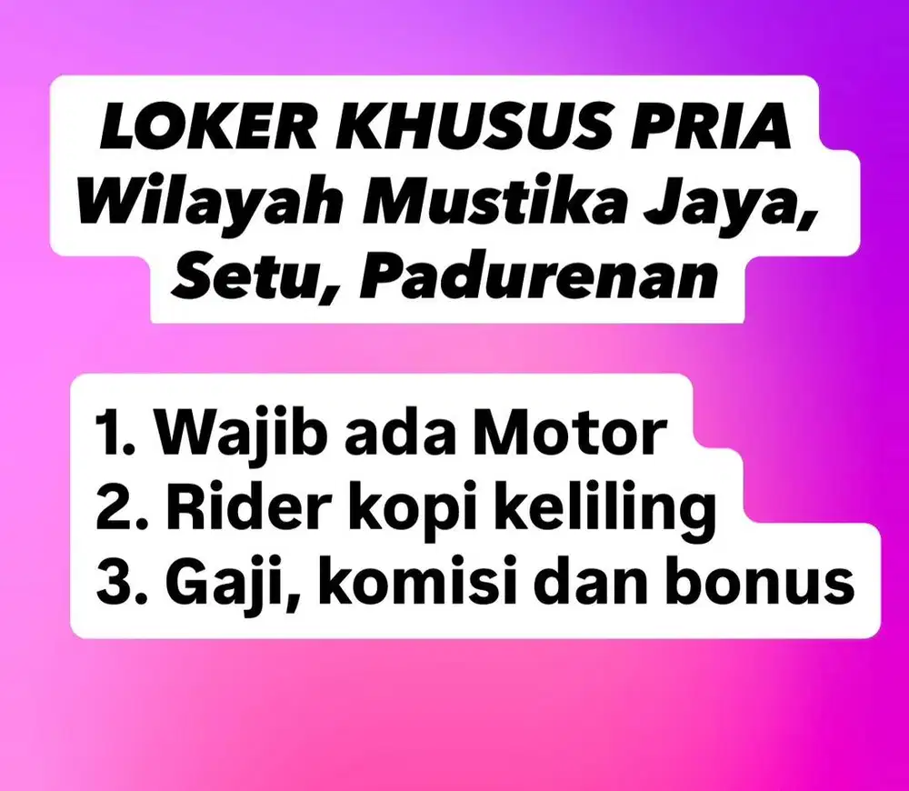 Dibutuhkan Rider Kopi Keliling Bekasi