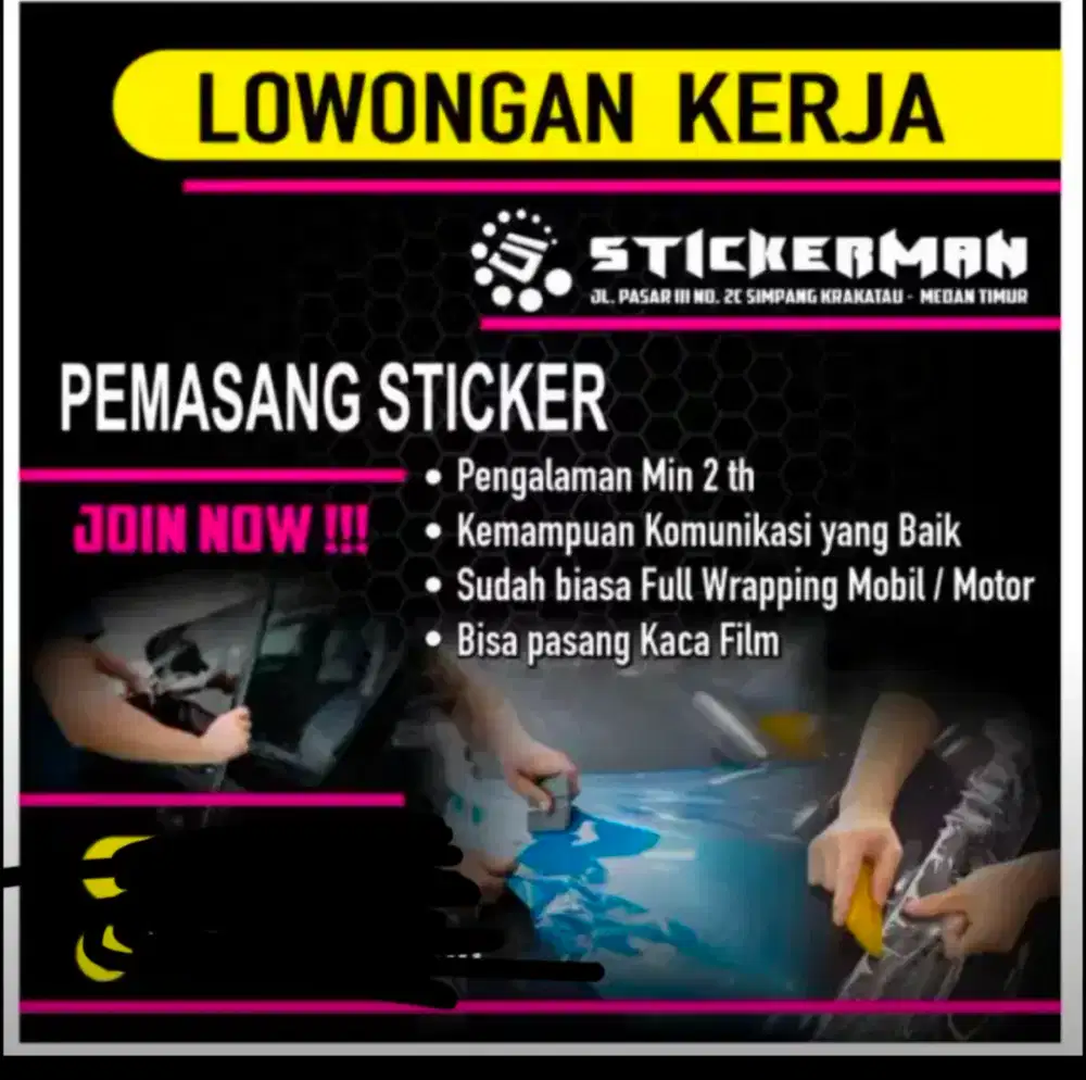 Lowongan dibutuhkan tukang stiker dan kaca film