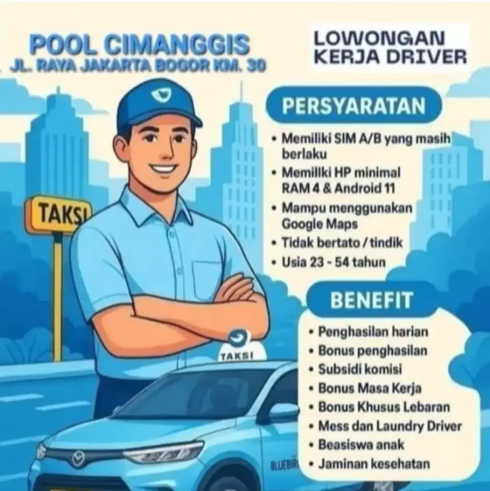 Lowongan driver taksi blue bird