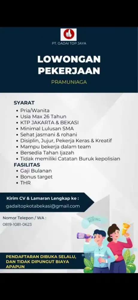 LOKER PT GADAI TOP JAYA