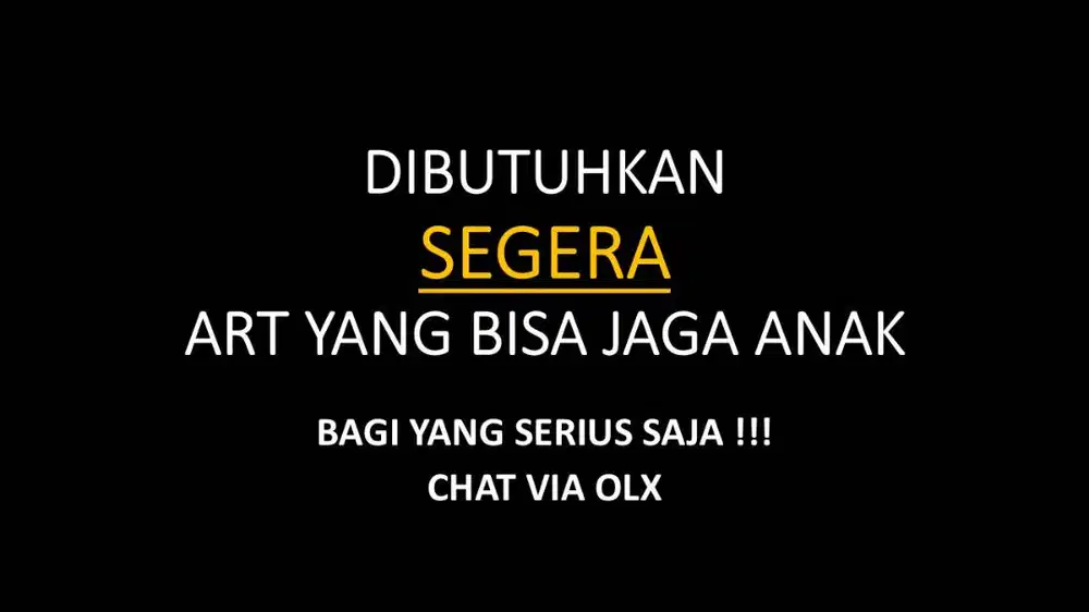 DICARI ART MENGINAP YANG BISA JAGA ANAK USIA 5 TAHUN