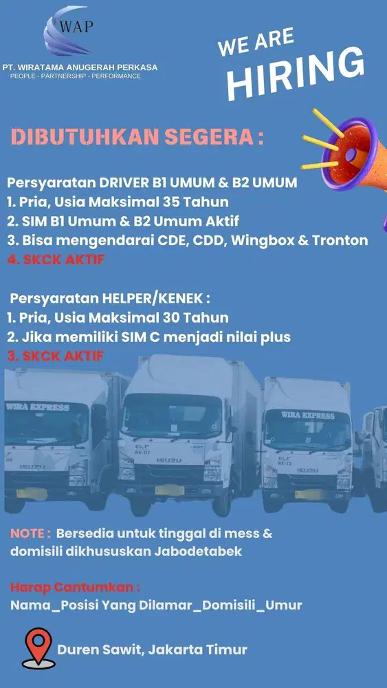 LOWONGAN KERJA DRIVER JABODETABEK