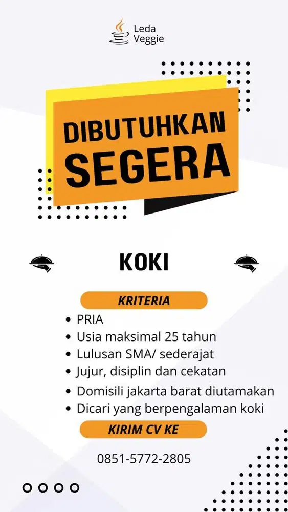 LOKER KOKI RESTO PRIA