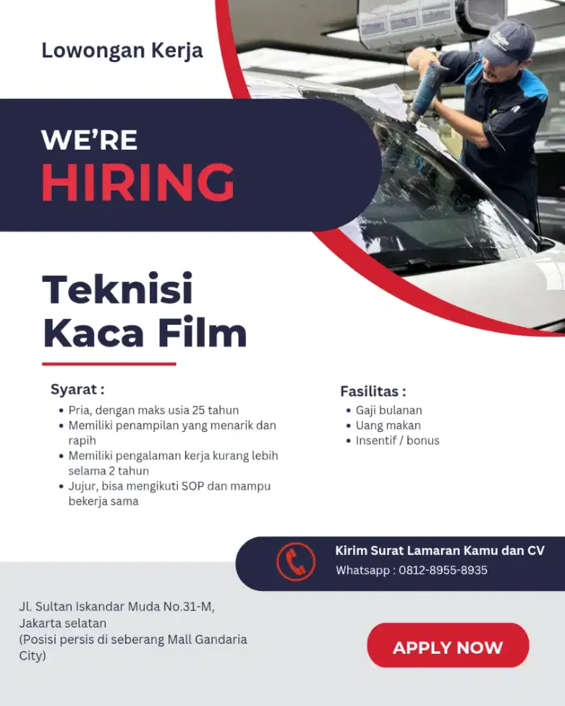 Lowongan Kerja Teknisi Kaca Film