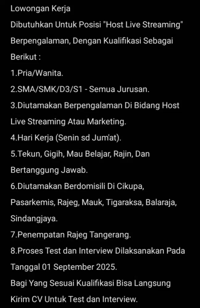 Lowongan Kerja Host Live