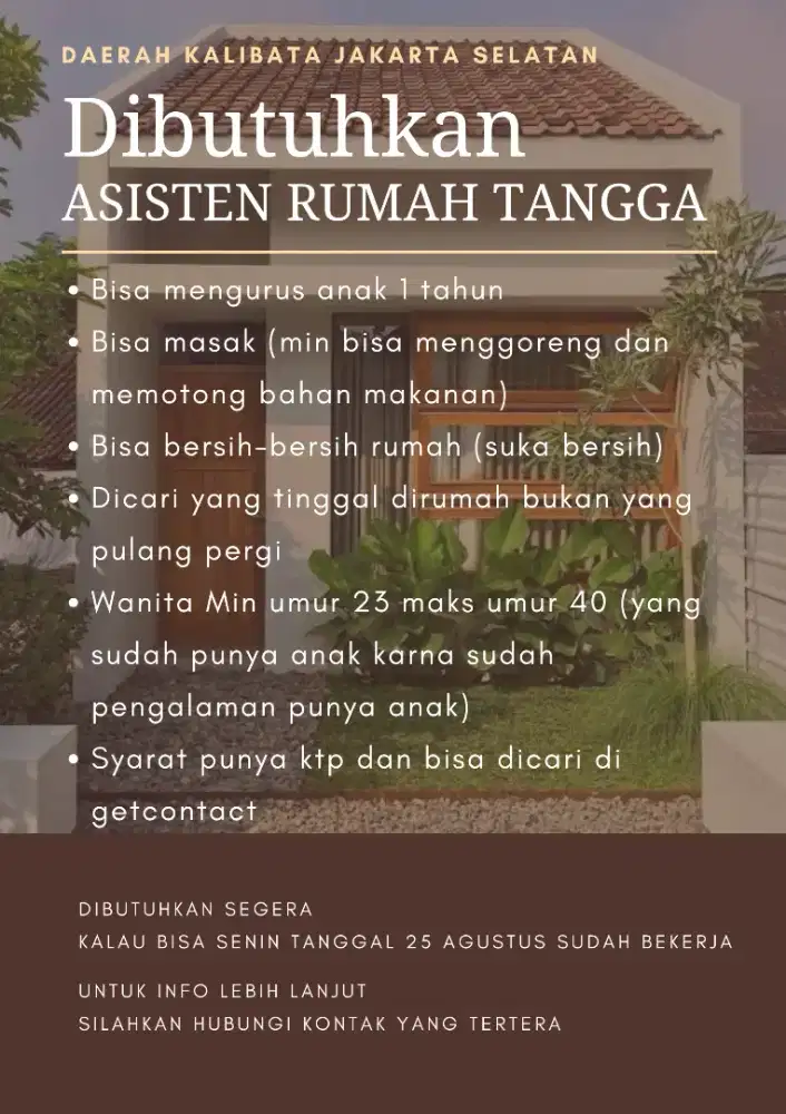 Cari Asisten Rumah Tangga