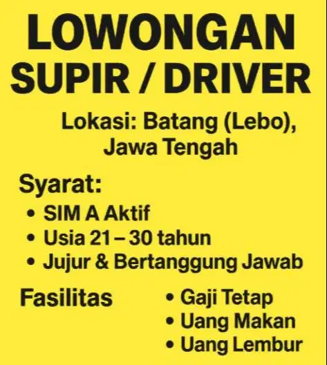 LOWONGAN SUPIR / DRIVER