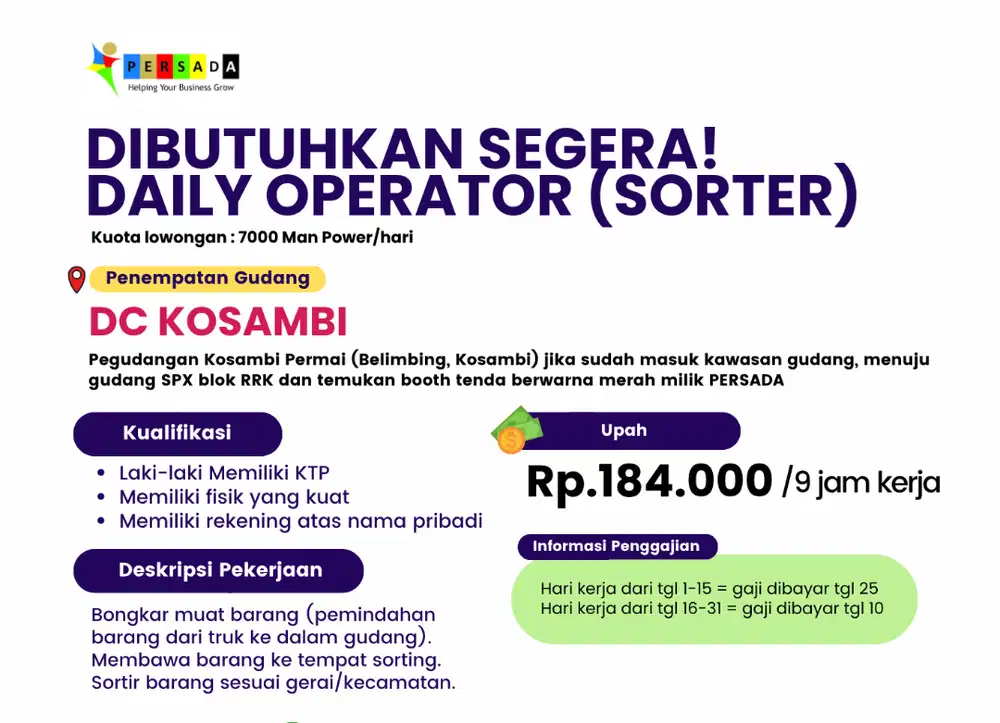 DIBUTUHKAN PETUGAS SORTER