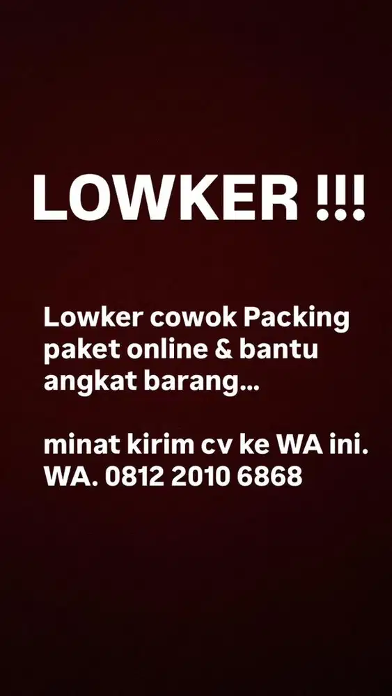 Lowongan kerja packing online shop. Lokasi cengkareng barat