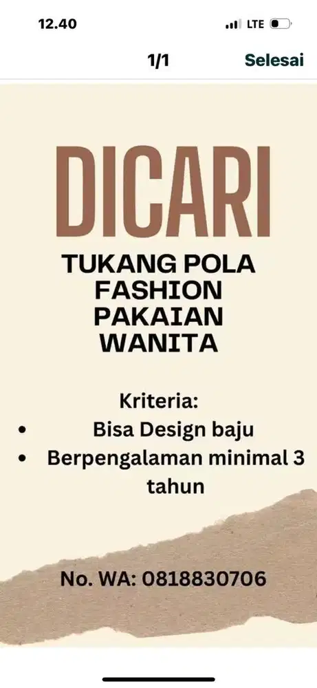 Di cari tukang pola