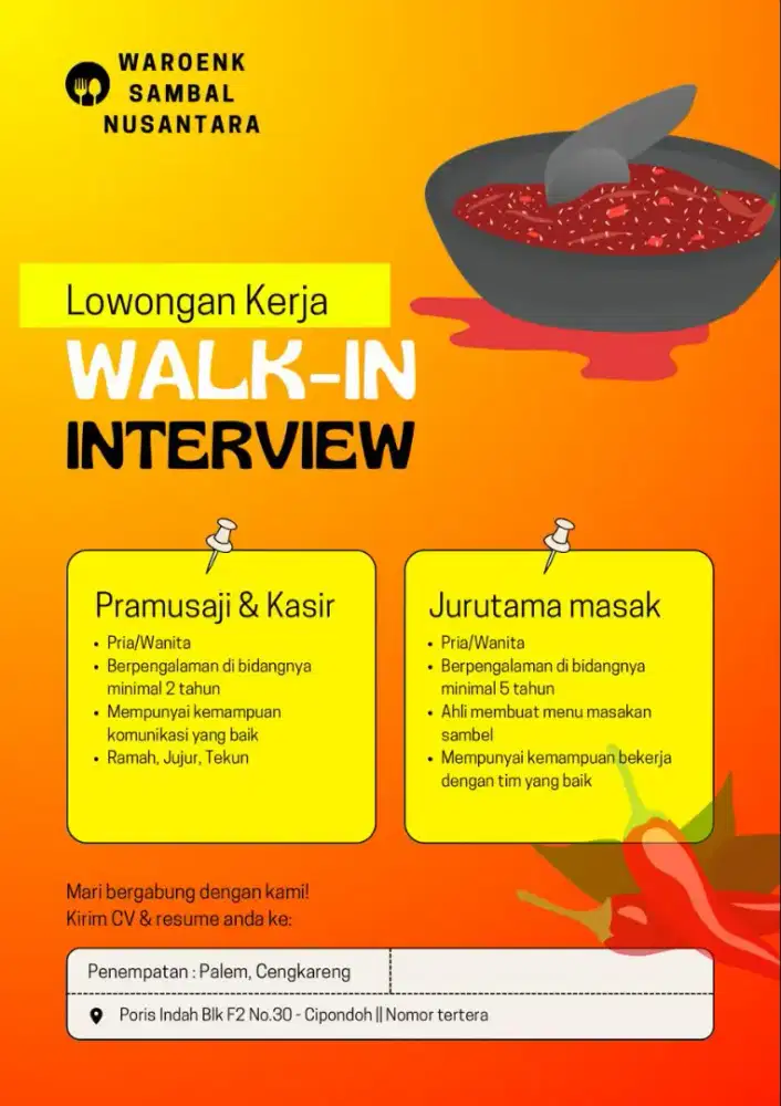 Dibutuhkan Pramusaji & Juru Masak