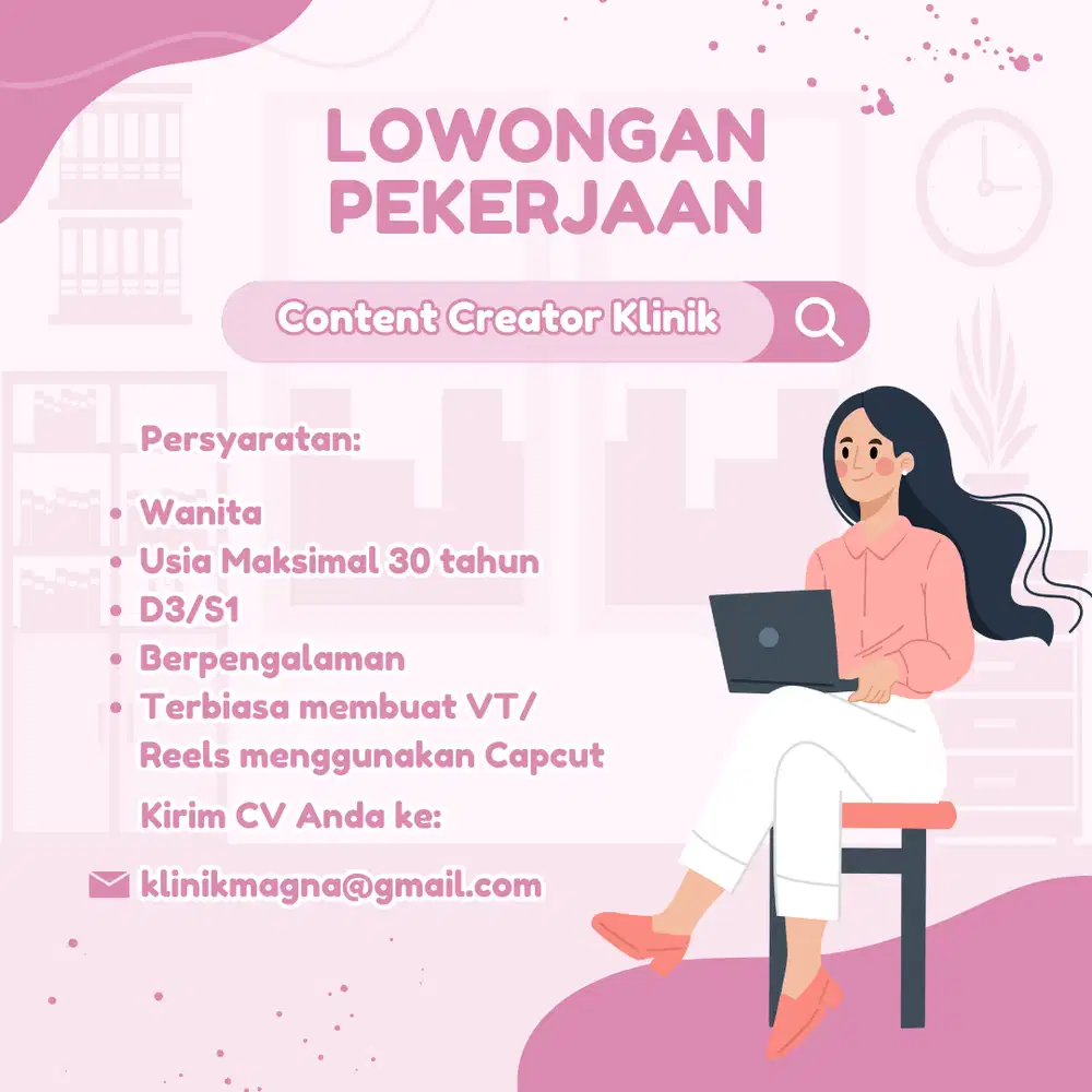 Lowongan kerja/ loker content creator sosial media sosmed klinik