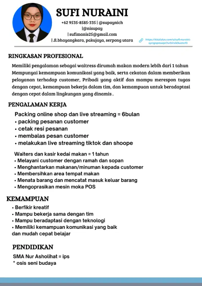 Saya mau kerja. Sedang mencari pekerjaan