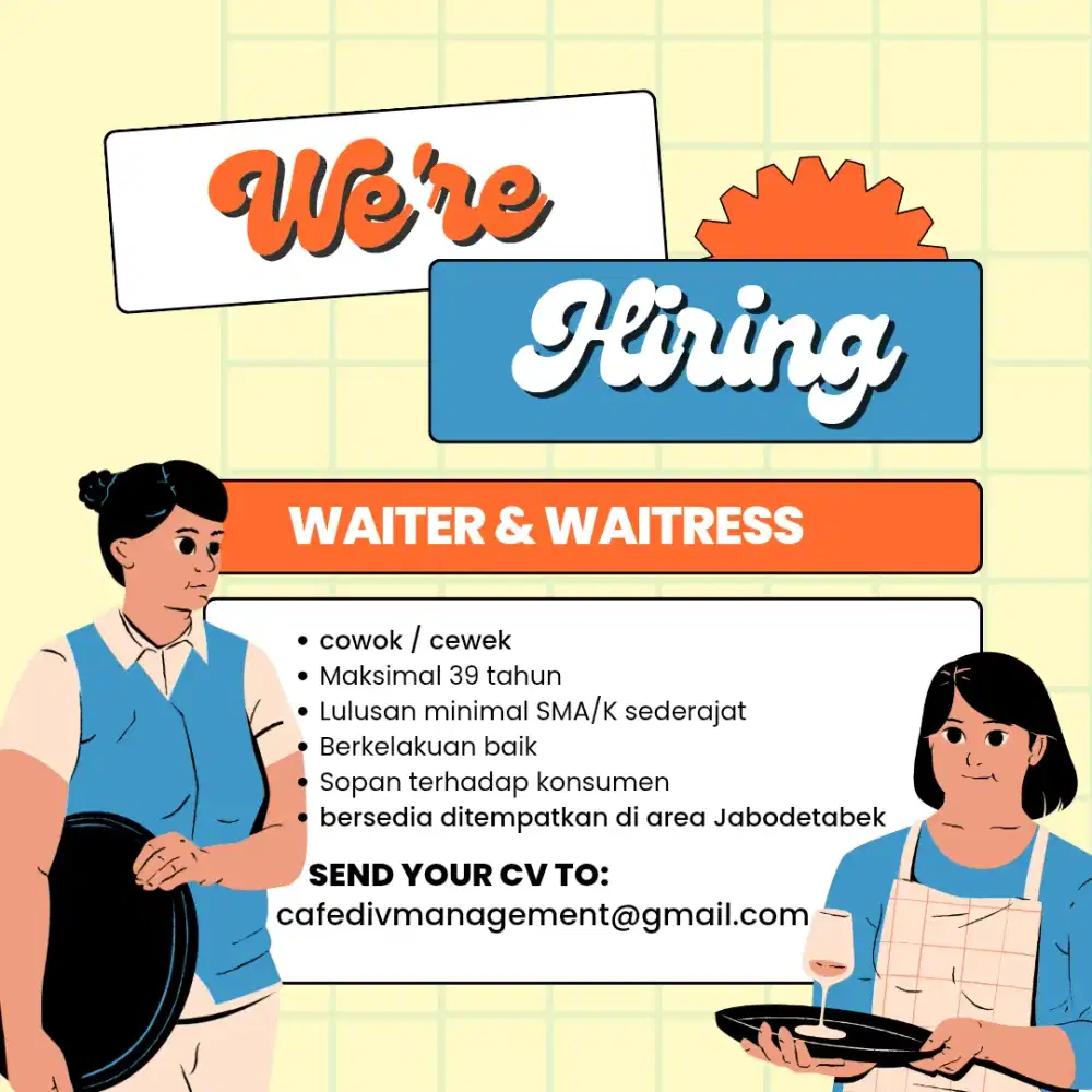 Lowongan waiter & waitress Jabodetabek