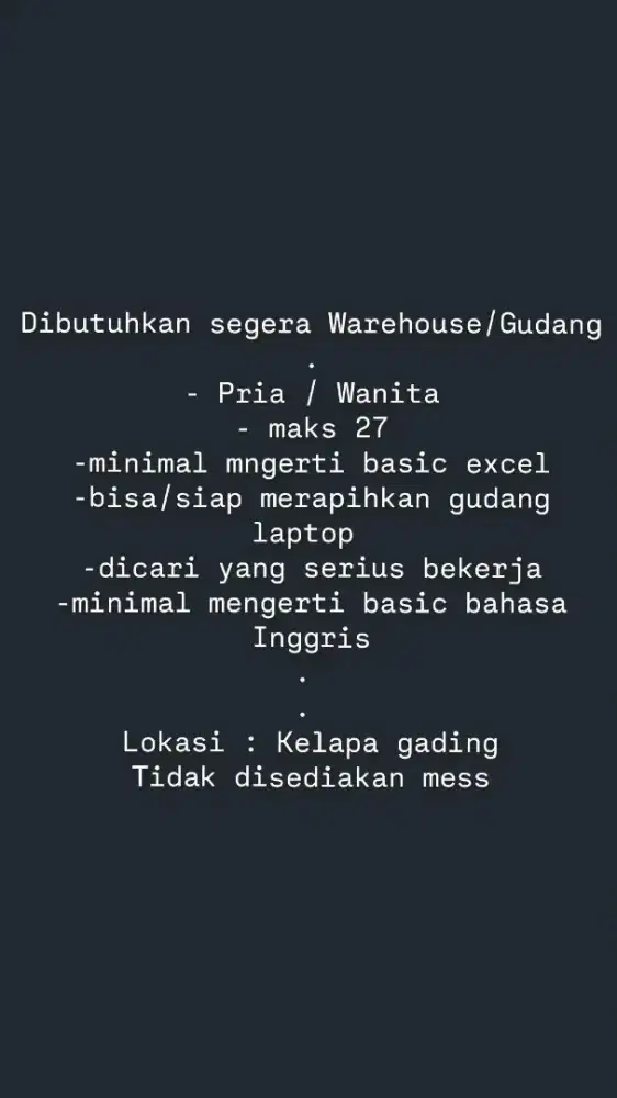 DIBUTUHKAN SEGERA