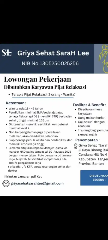 Dibutuhkan tenaga terapis