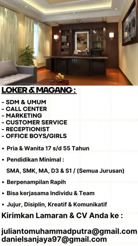 Dibutuhkan segera untuk Karyawan dan Karyawati