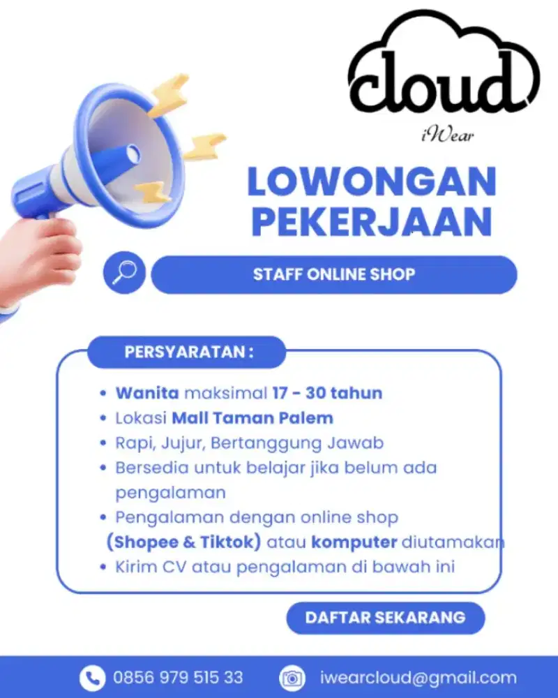 Lowongan kerja staff admin online shop loker cengkareng