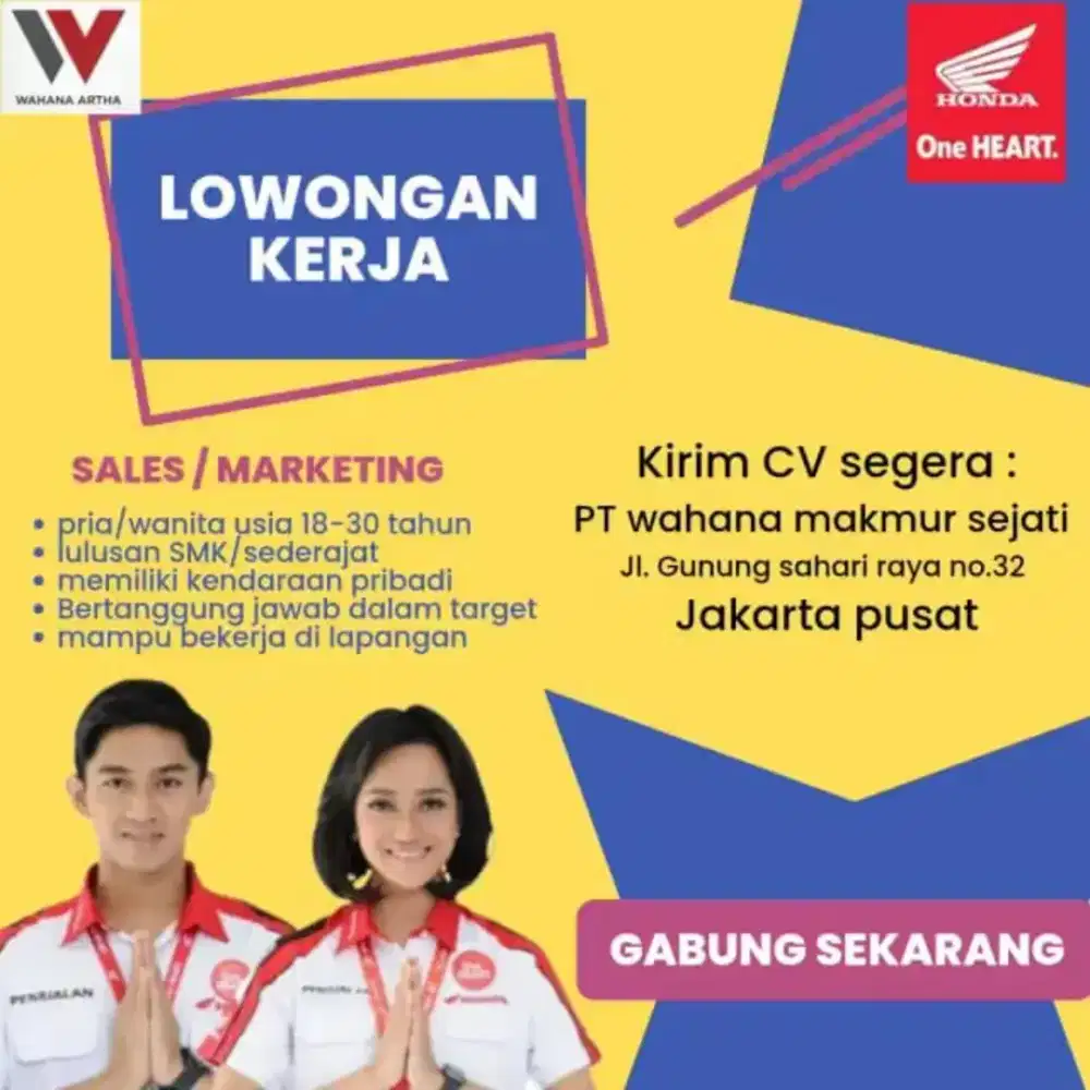 Lowongan kerja sales motor HONDA