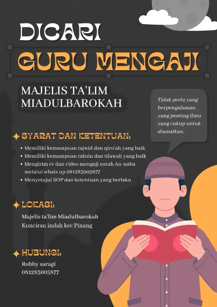 Di butuhkan guru mengaji iqro dan juz amma