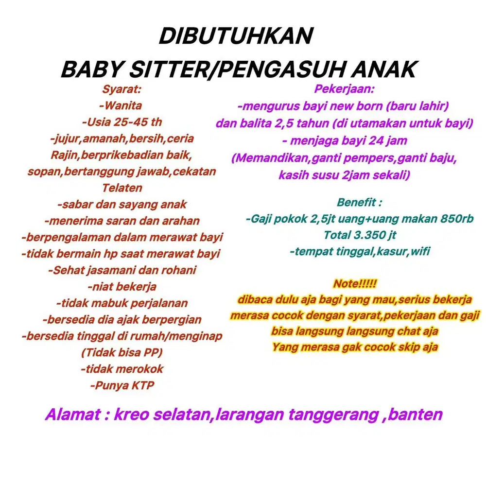 Lowongan baby siter