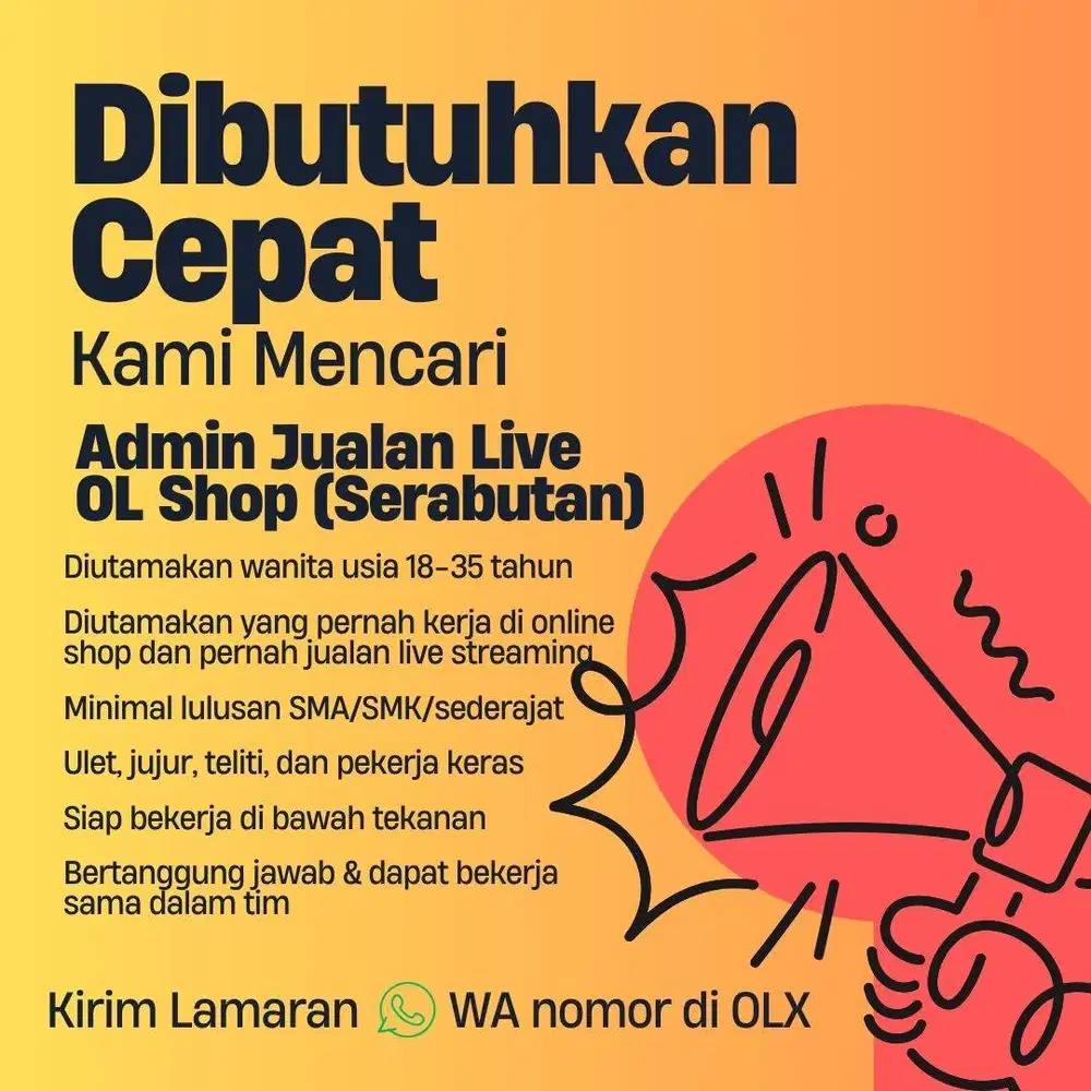 Dibutuhkan cepat! Admin Jualan Live Online Shop