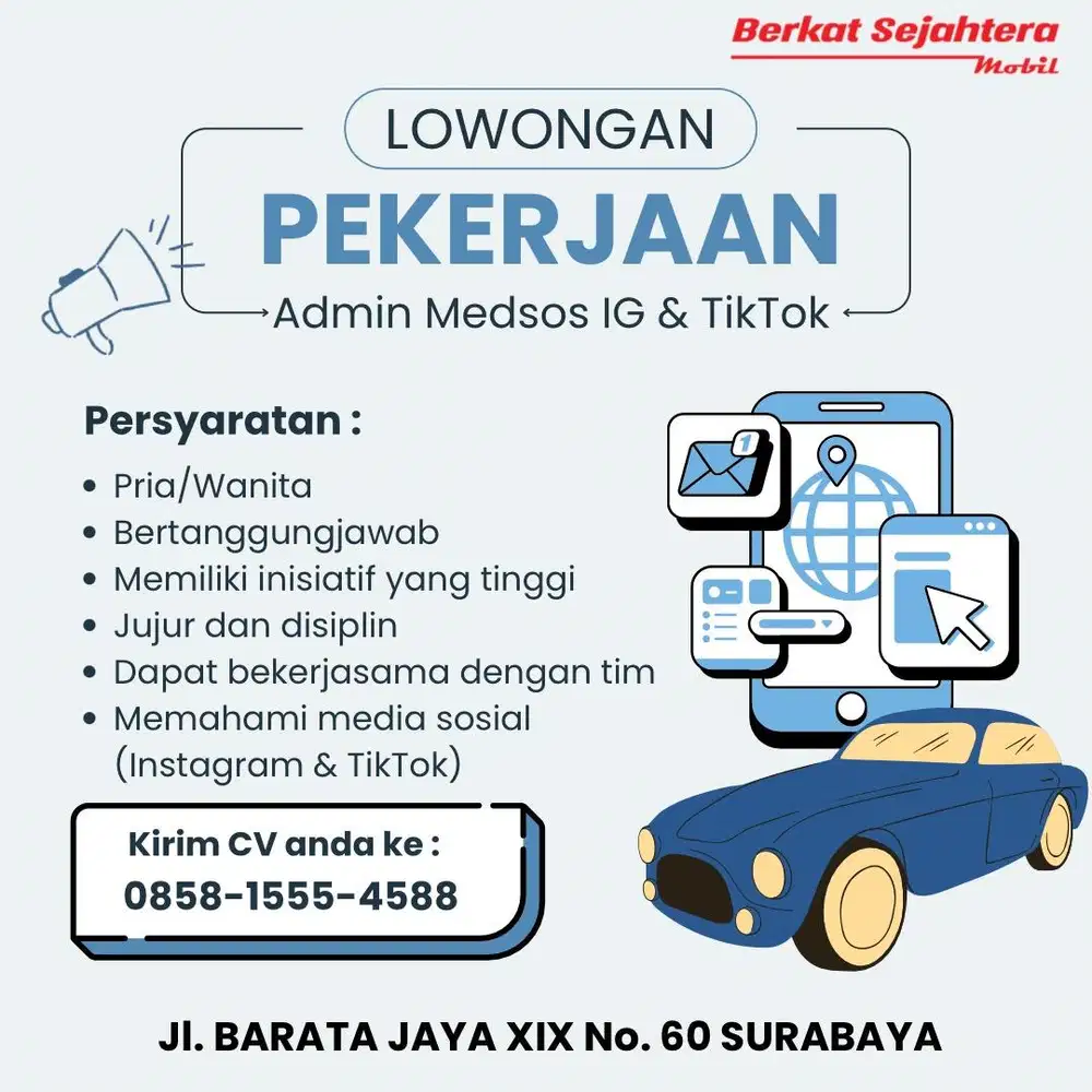 DIBUTUHKAN SEGERA ADMIN MEDSOS INSTAGRAM DAN TIKTOK