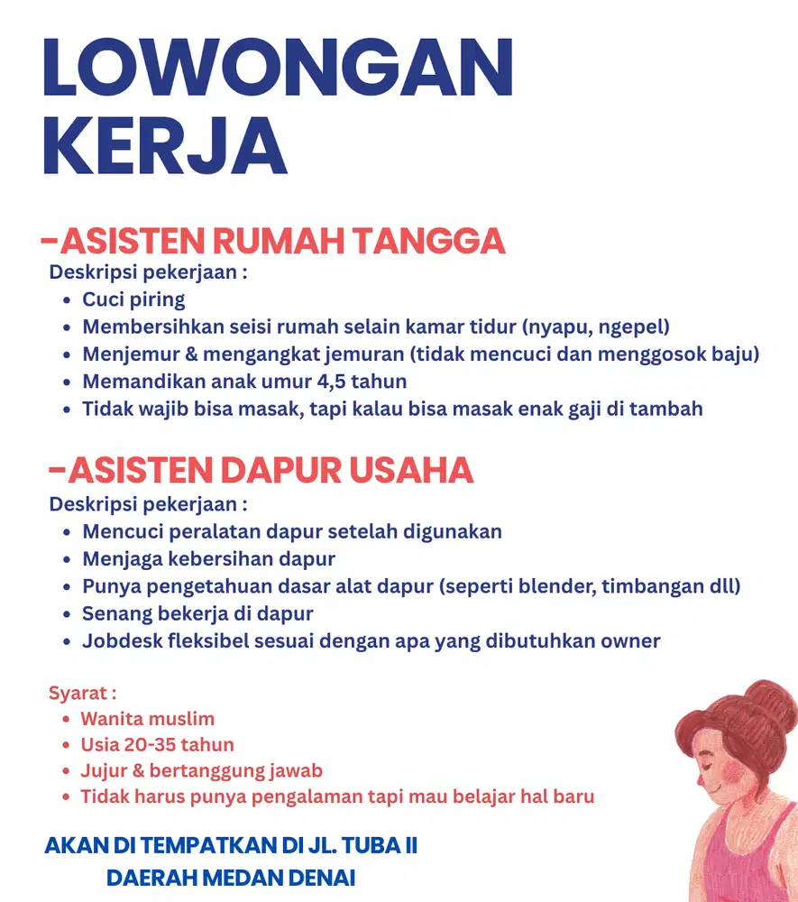 Lowongan Pekerjaan Asisten dapur dan rumah tangga