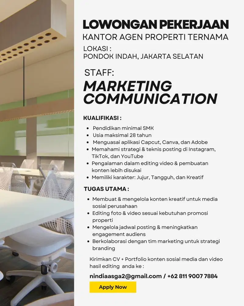 LOWONGAN PEKERJAAN – MARKETING COMMUNICATION STAFF