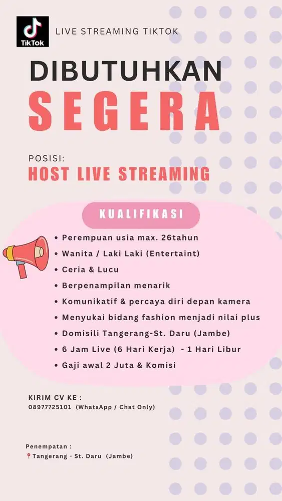 LOWONGAN KERJA HOSLIVE STREAMING