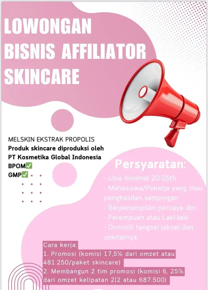 Lowongan Affiliator skincare