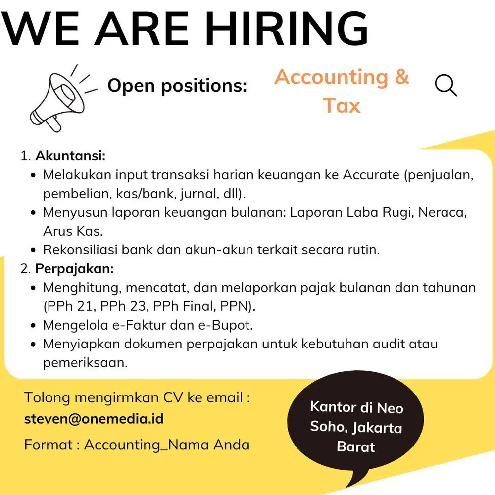 LOWONGAN KERJA ACCOUNTING (WAJIB BISA ACCURATE ONLINE)