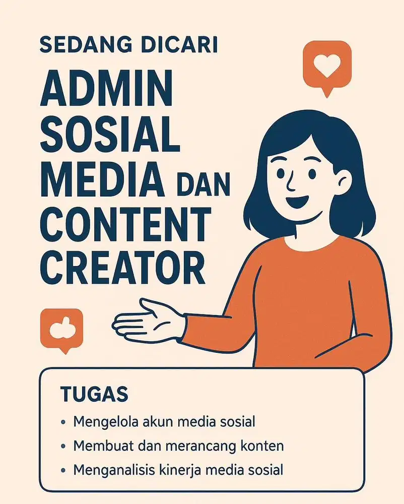 Lowongan kerja admin social media sosial / konten kreator / host live