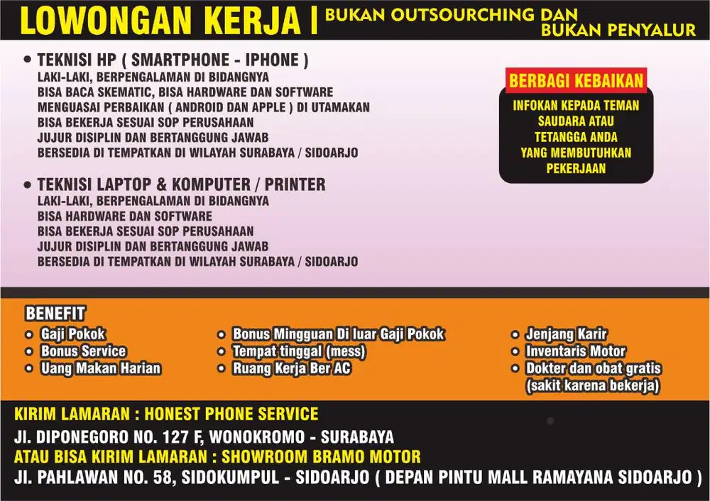 Loker Teknisi Hp & Teknisi Laptop Jatim