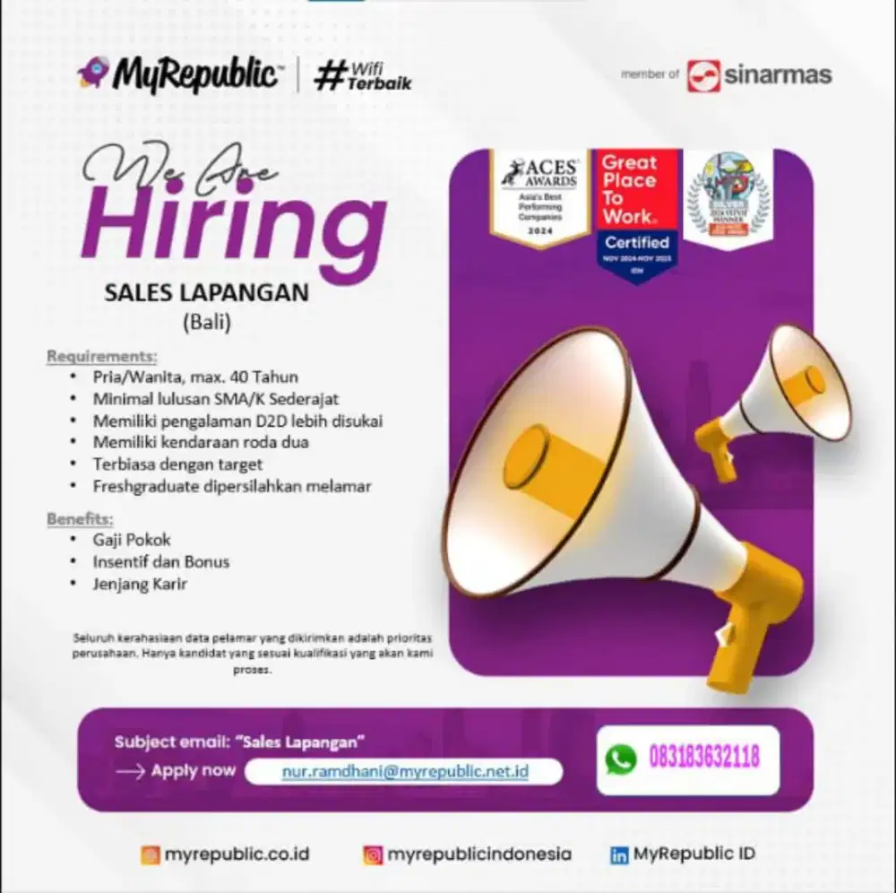 Dibutuhkan segera sales internet!!
