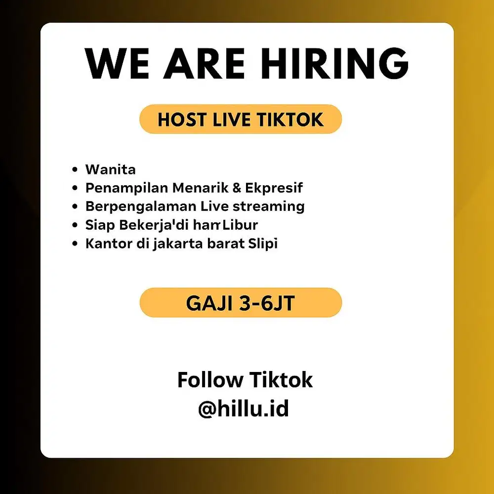 Di butuhkan Segara Host live Tiktok