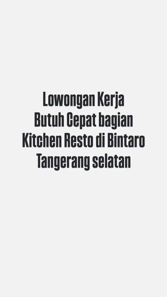 Butuh Cepat Pekerja bagian Kitchen