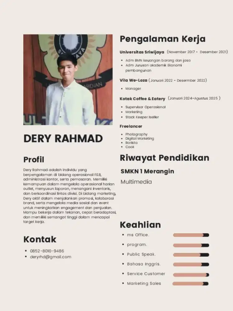 Siap Kerja(Supervisor, Oprasional,Management,Sales,Digital Marketing)