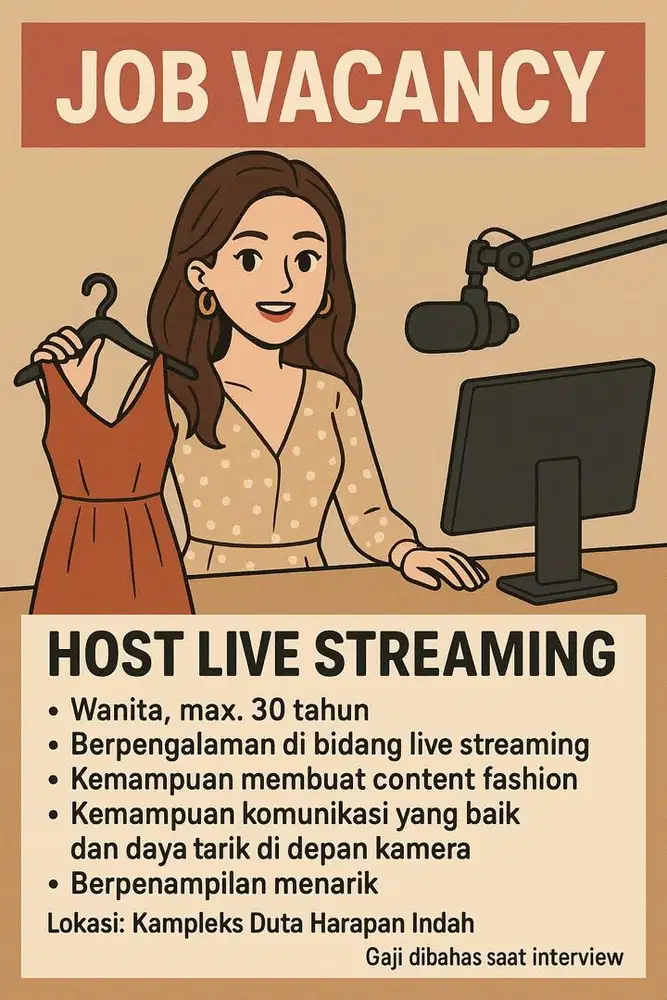 Dibutuhkan Host Live streaming Wanita