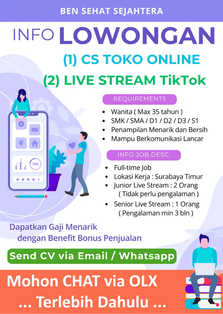 Lowongan Live Streaming dan CS Toko Online SEGERA