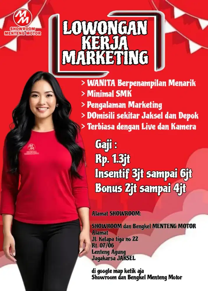 LOWONGAN MARKETING SHOWROOM MENTENG MOTOR