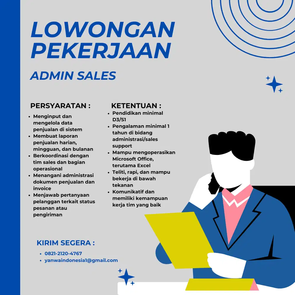 DIBUTUHKAN KARYAWAN MARKETING/SALES