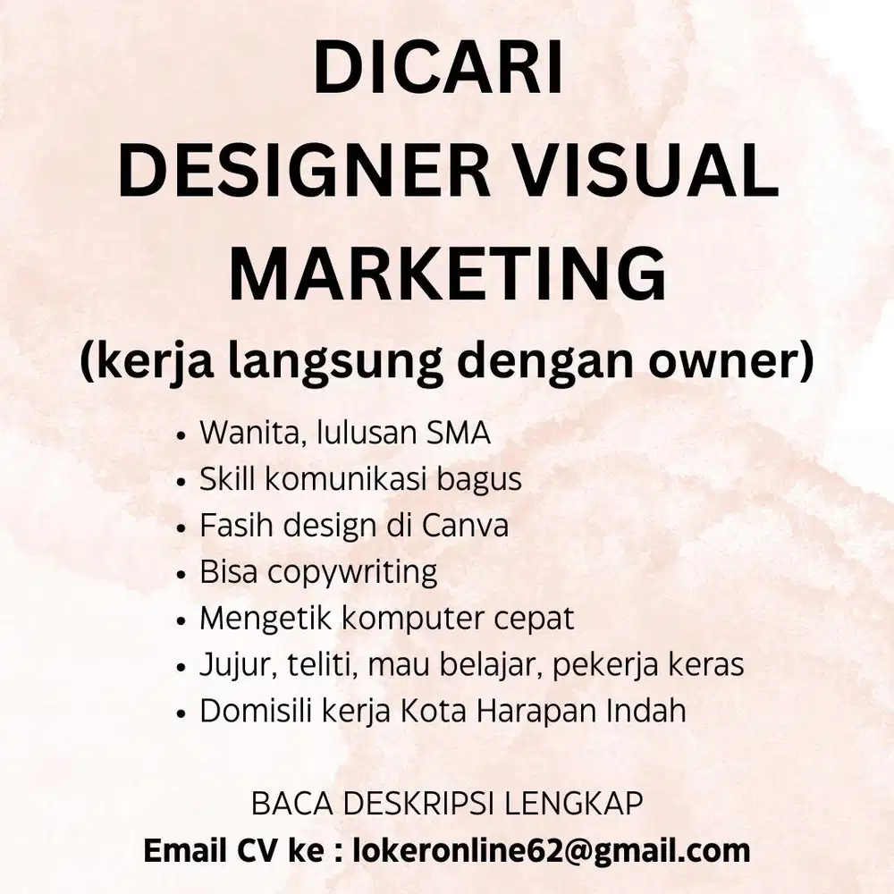 LOWONGAN DESIGNER VISUAL DAN MARKETING (kerja langsung dengan owner)