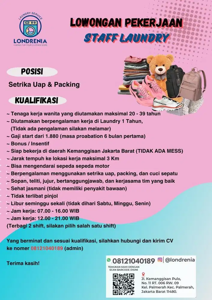 LOWONGAN PEKERJAAN STAF LAUNDRY