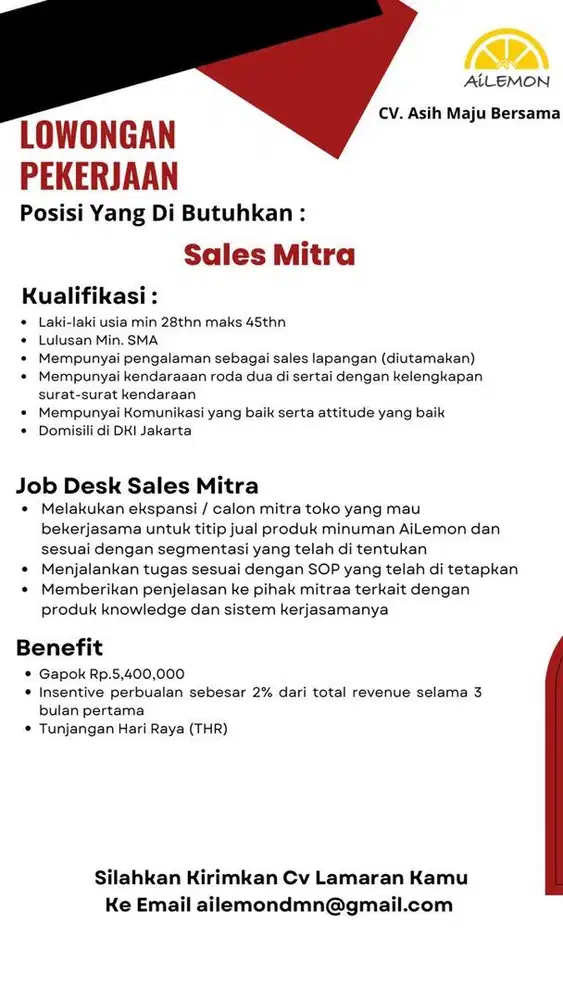 Di Butuhkan Segera Sales