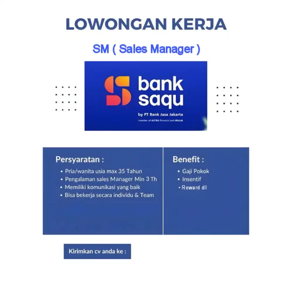 DIBUTUHKAN SEGERA SALES MANAGER